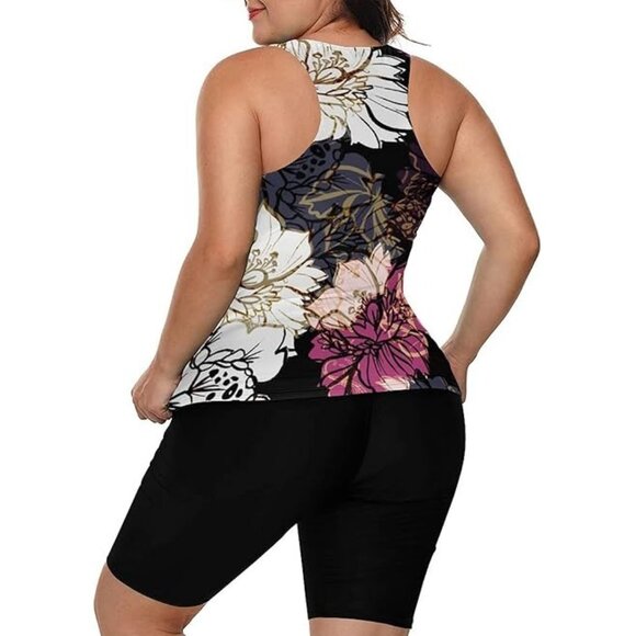 Lalagen Plus Size 3X Tankini Set Lace-up Front Racerback Tank Top Capri Shorts - Picture 6 of 10